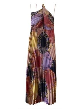 House of Harlow Pleated Halter Maxi Dress Cutout Geometric XS